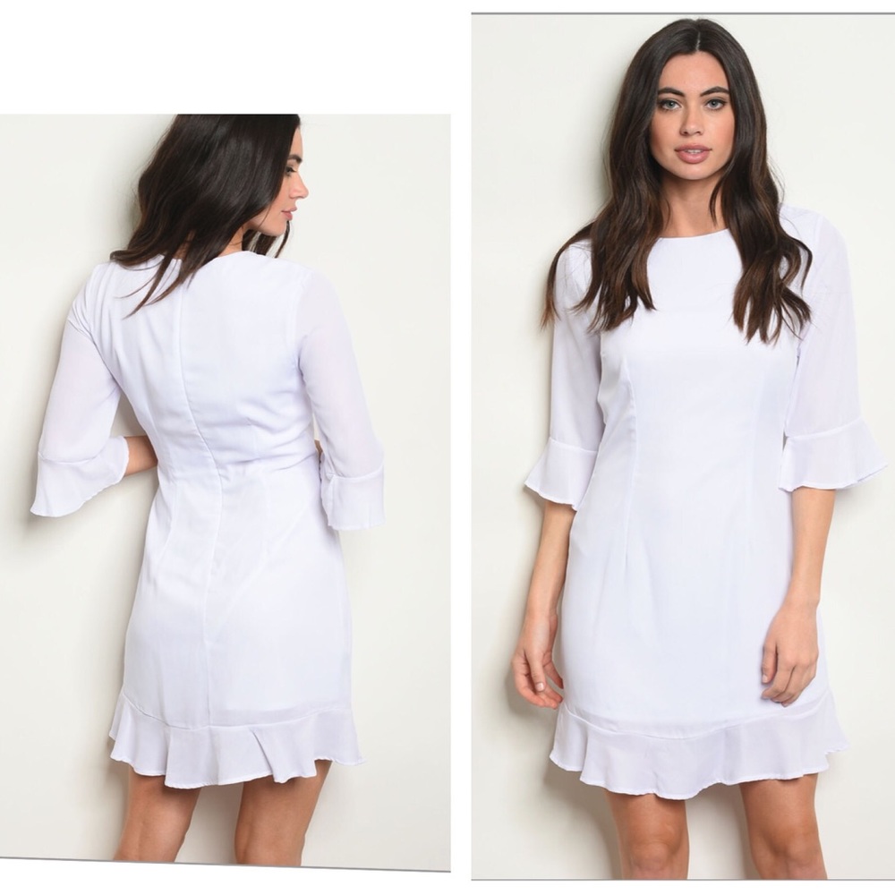 🥂White Ruffle Hem Dress🌟 - Picture 3 of 4
